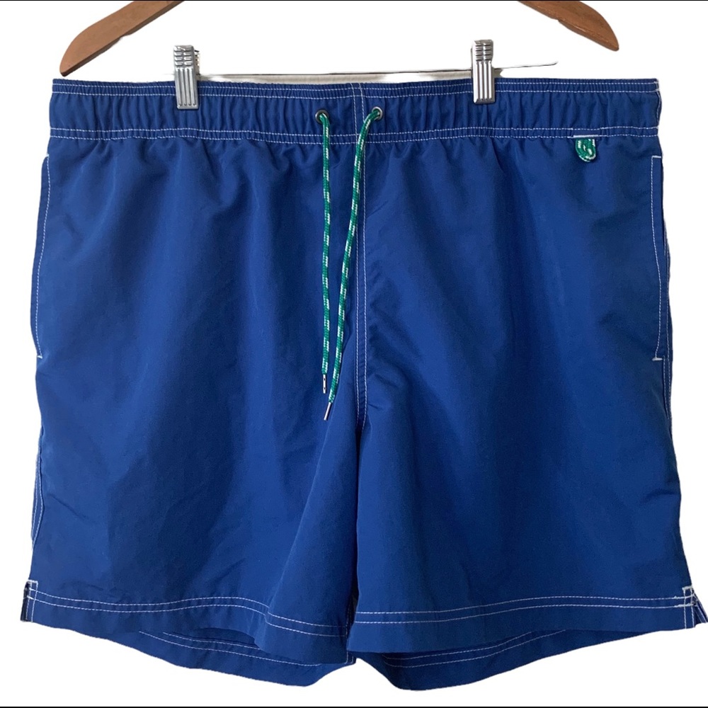 Lands’ End Swim Shorts Men’s Size Large 36-38 Blue Swim Trunks Drawstrin…